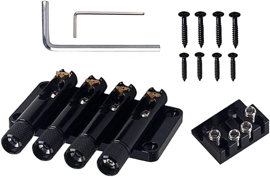 Alnicov Fixed 4 String Headless Guitar Bridge Tailpiece Saddle With Worm involved string device,Black - Image 3