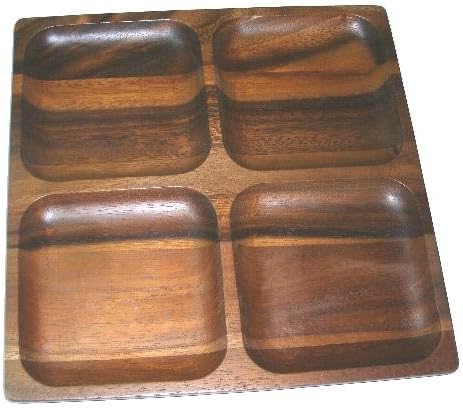 Natree Acaciaware 12-Inch Acacia Wood 4-Part Divided Serving Tray 30.5x30.5x1.8 Natural