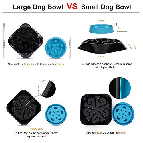 JASGOOD Large Dogs Bowl,Fun Slow Feeder Dog Bowl,Anti-Gulping Dog Slow Feeder Stop Bloat,Eco-Friendly Durable Big Pet Bowl(A-Black)