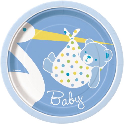 Blue Stork Boy Baby Shower Dessert Paper Plates, 8ct