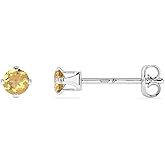 LUSTRE AND LIGHT 3mm Round Natural Citrine Stud Earrings for Women in Sterling Silver, November Birthstone Jewelry Gifts for Her Birthday, Anniversary, Graduation, Christmas (Prong-Set)
