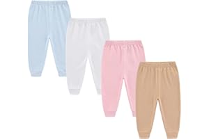 CHAMIE Unisex Newborn Baby Cotton 4-Pack Pants Embroidery Pringting Casual Leggings 0-24 Months for Boys and Girls