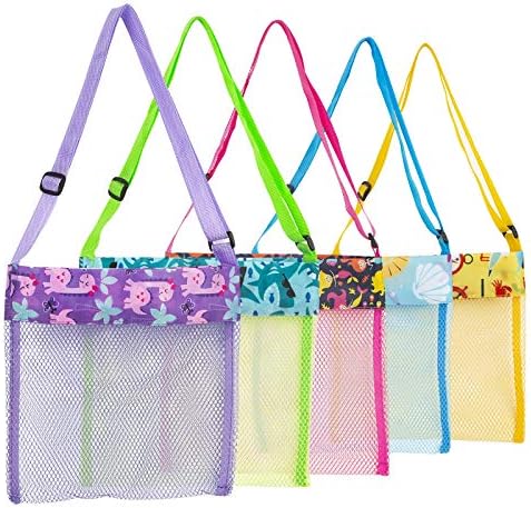 Beach Toys Shell Bags Beach Bag for Kids 5 Pcs Colorful Mesh Beach Bags Kids Seashell Mesh Bag for Kids Storage Shell Fr