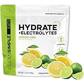 Clean Simple Eats Hydration Drink Mix with Electrolytes & Amino Acids, Naturally Sweetened Powder for Hydration & Recovery, No Artificial Ingredients, Gluten Free, Lemon Lime Flavor, 30 Servings