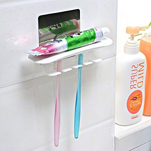 Family Magic Sticker Wall Mounted Toothbrush Holder for Bathroom (Plastic, 2.747in)