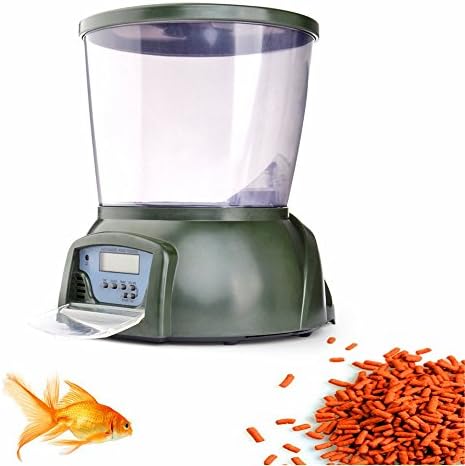 Petwant Fmjj Green Automatic Digital Fish Food Feeder Programmable 4 Timer Feeding Dispenser with LCD Display and Mounting Hardware for Aquarium Tank Pond Home Office