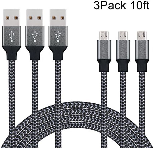 10ft Micro USB Cable, Roderick Extra Long Nylon Braided Micro USB Cable USB Micro Charging Cord for Android Smartphones, Tablets, MP3 and More (Carbon Black)
