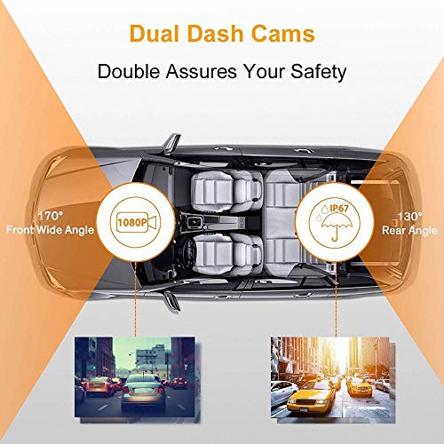 Dash Cam Front and Rear with SD Card (32G) Claoner FHD 1080P Backup Car Camera with Night Vision, 3 Inch IPS Screen, 170Â° Wide Angle, Loop Recording, G-Sensor, Motion Detection, Parking Monitor