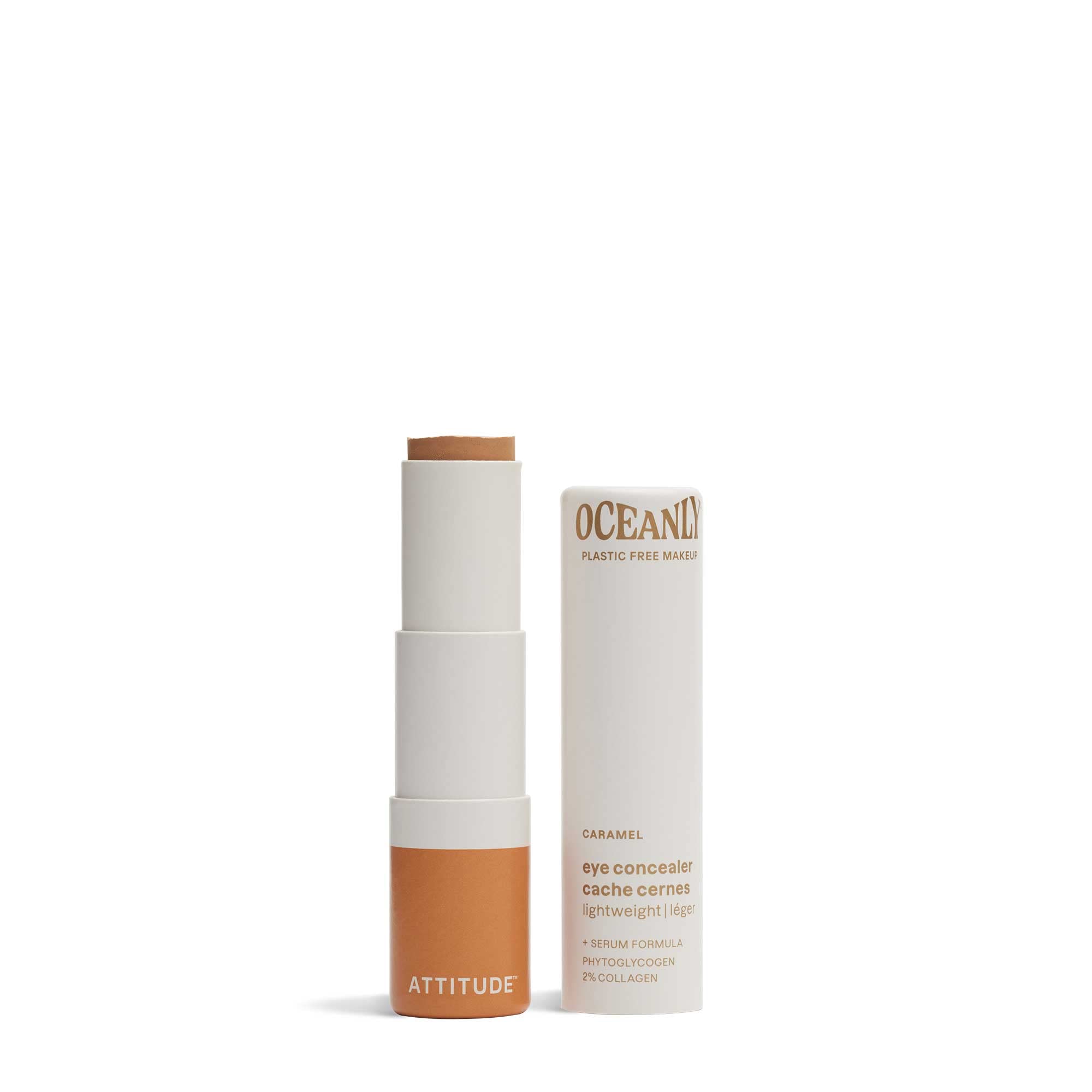 ATTITUDE Oceanly Plastic-Free Light Coverage Under Eye Concealer Stick, Titanium Dioxide-Free, EWG Verified, Vegan Makeup, Caramel, 5.7 grams