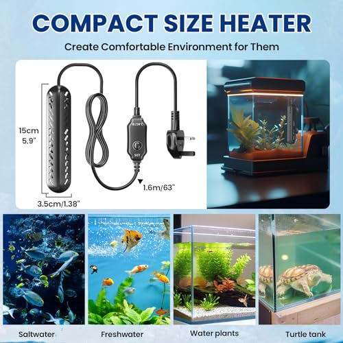 Bonlux 100W Aquarium Heater, Submersible Fish Tank Heater with Over-Temperature Protection and External Temperature Controller, 50-70Liter Turtle Tank Heater for Saltwater and Freshwater
