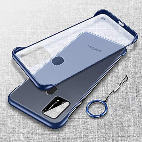 Xec2us Back case/Cover for Samsung Galaxy M31 Thin Frameless Matte Transparent with Metal Ring Buckle (Blue Border)