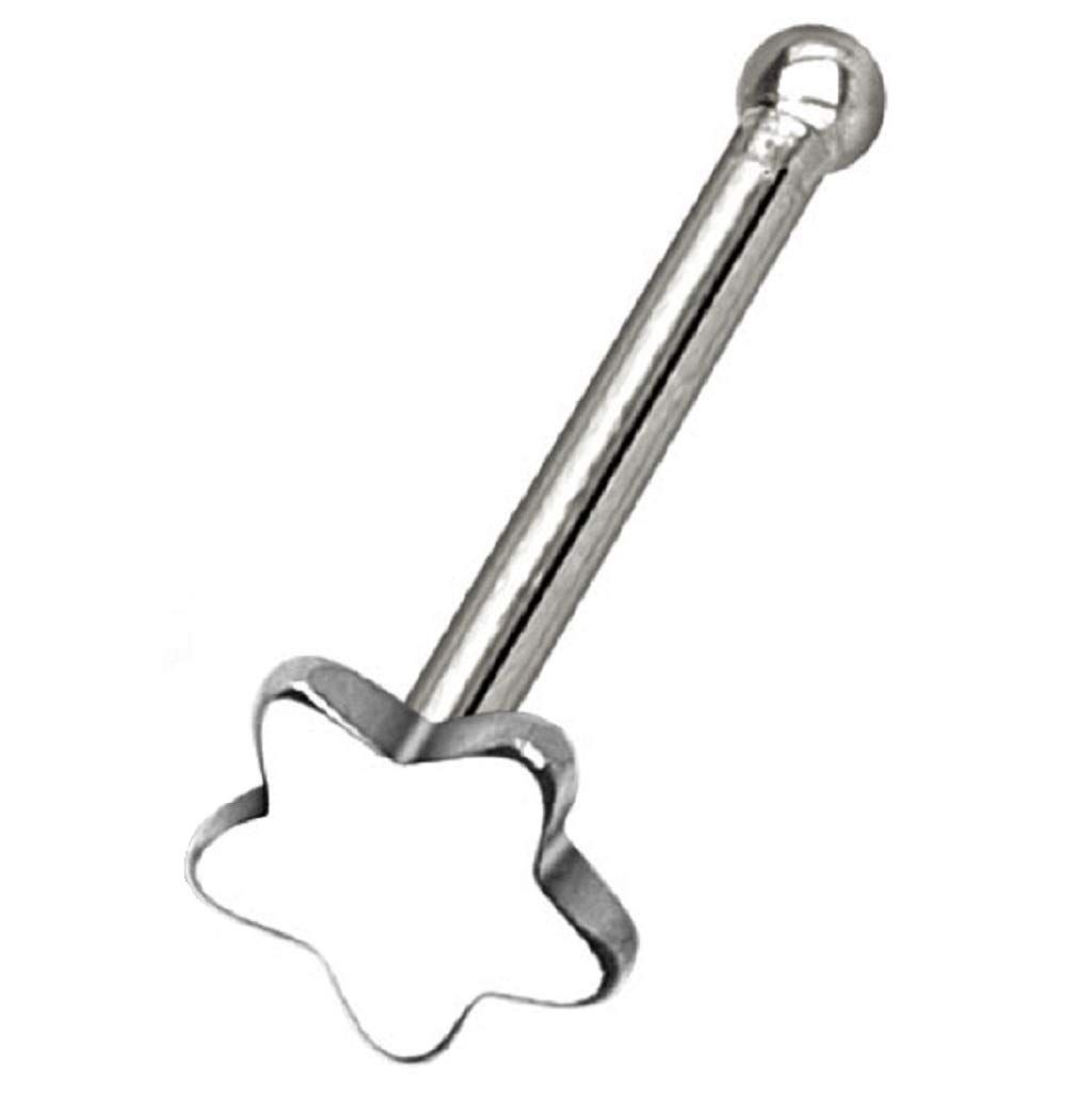 PiercedOff 316L Surgical Steel Nose Bone Stud with Star Head - Thickness 20GA (0.8mm) / Length 6mm / Star Size 3mm