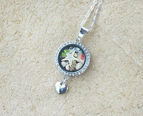 Silver handmade locket necklace with rhinestones and heart charm