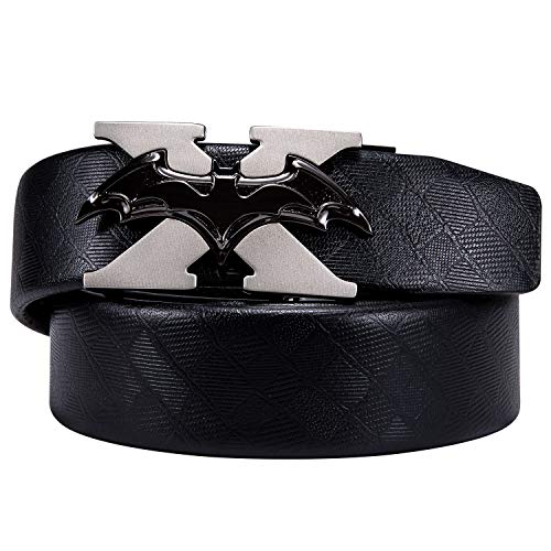 Dubulle Men Designer Belt Genuine leather Black Batman Fashion Adjustable Sliding Automatic Buckle for Casual Party Cool Gift