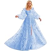 GARDOM Long Sleeve 3D Butterfly Prom Dresses for Women Formal Fairy Ball Gowns Corset Tulle Evening Gowns with Slit 2026