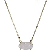 White Real Druzy Quartz Gemstone Bar Necklace- Hexagon Shape Prong- Women's Jewelry- Gift Idea