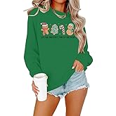 FRYAID Christmas Shirt Women Funny Gingerbread Graphic Sweatshirts Merry Christmas Long Sleeve shirts Casual Pullover Tops