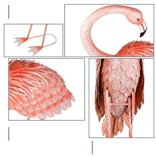 Kircust Garden Standing Flamingo Ornaments Statue Tall Yard Art Decor, Outdoor Durable Metal Bird Sculpture for Lawn Patio Walkway Backyard Ornaments, 38.5-Inch, Pink - Thumbnail 5