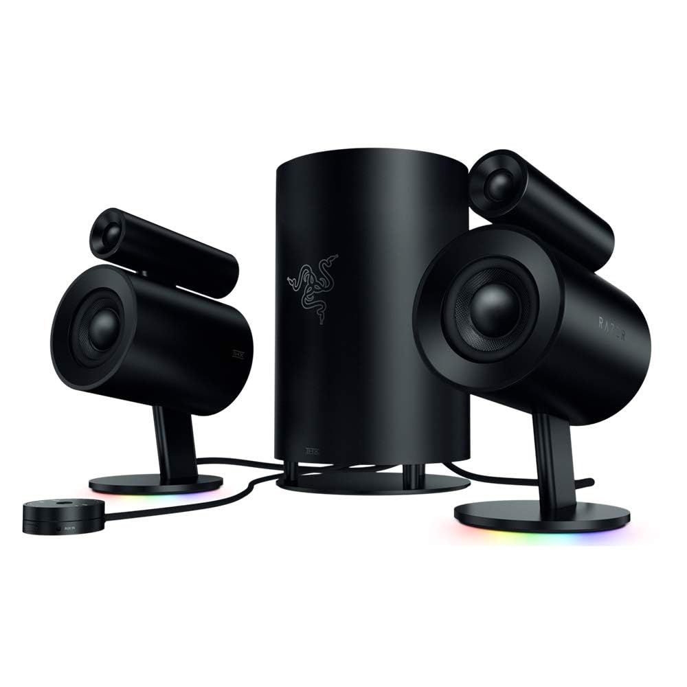 Razer Nommo Pro - 2.1 Gaming Speaker Systen THX Certified Premium Audio (Dolby Virtual Surround Sound, LED Illuminated Control Pod, Downward Firing Subwoofer, Powered Chroma) Black