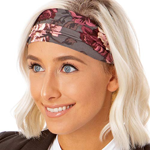 Hipsy Adjustable & Stretchy Xflex Wide Headbands for Women & Girls Gift Pack (3pk Black/Floral/Charcoal Xflex) - Thumbnail 7