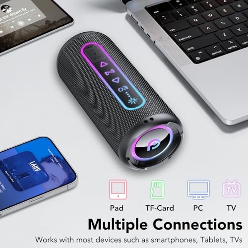 Bluetooth Speaker 5.4, 25W Powerful Portable Bluetooth Speaker with Powerful Bass, 24H Battery Life, RGB Light, TWS Stereo Wireless Speaker, IPX7 Waterproof, Speaker for Parties Travel, AUX/TF