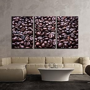 3 Piece Canvas Wall Art - Closeup of Coffee Beans - Modern Home Art Stretched and Framed Ready to Hang - 16"x24"x3 Panels