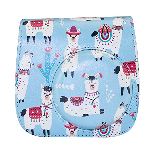 Blummy PU Leather Instax Mini 9 Camera Case for Fujifilm Instax Mini 8/ Mini 8+/ Mini 9 Instant Camera with Adjustable Strap and Pocket (Blue Alpaca)