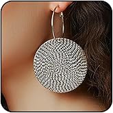 Hammered Gold Large Earrings for Women Boho Vintage Texture Disc Circle Drop Dangle Earrings Trendy Big Round Coin Earrings Vacation Jewelry Gift