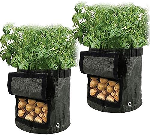ZhongYe 2pcs Planting Grow Bags for Potatoes 7 Gallon Waterproof Garden Planter Bag with Flap for Vegetable Tomato Strawberry Carrot Onion