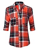 JJ Perfection Womens Plaid Herringbone Button Down Chest Pocket Collar Shirt