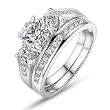 Bamoer 18K Set of 2 White Gold Plated Brass Rings Cubic Zirconium Men and Women Finger Ring Jewelry (7)