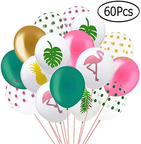 60 Pack Hawaii Tropical Party Balloons, 12 Inches Flamingo Pineapple Tropical Leaf Round Dots Latex Party Balloons with Dots for Hawaii Luau Party Decorations Birthday Wedding Decorations