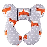 KAKIBLIN Baby Travel Pillow, Infant Head and Neck Support Pillow for Car Seat, Pushchair, for 0-1 Years Old Baby (Gray Fox)