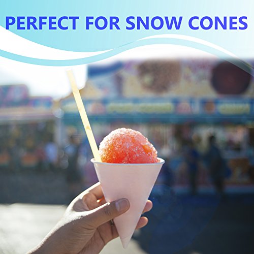 100 Paper Snow Cone Cups, 6 OZ Disposable Funnel Wax Coated Shaved Ice