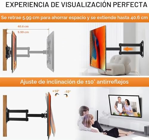 Soporte de Pared para TV, Soporte Giratorio para TV con Brazo articulado, extensión de inclinación y rotación para la mayoría de monitores LED, LCD y TVs de Plasma de 13-42 Pulgadas, hasta 20