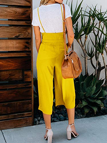 Imysty Womens Spaghetti Strap Jumpsuits Wide Leg Backless Overall Romper Pants with Pockets Yellow