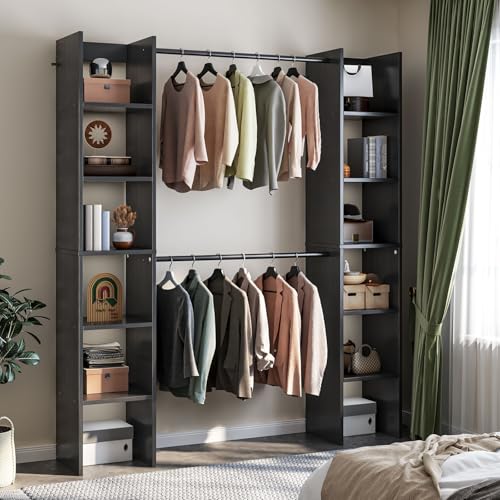 Simple Wisdom Perchero para Ropa, Armario armable para Ropa,Armario para Ropa con Dos Filas de Compartimentos de Almacenamiento,155 x 30 x 181 cm (Negro)