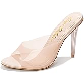 Cape Robbin Women's Stiletto Slip OnClear High Heels Sandals - Transparent Heeled Sandals for Women - 3.75-inch Dress Shoes - Sexy Open Toe Heels for Women (Barbara-anne)