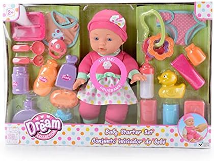 GiGo Dream Collection Baby Girl Doll Starter Gift Kit - Comes with food, bottles, toys, rattles, pacifiers, and diapers - Doll size 12"