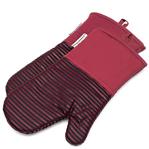 Silicone Oven Mitts 464 F Heat Resistant Potholders Striped Pattern Cooking Gloves Non-Slip Grip for Kitchen Oven BBQ Grill Cooking Baking 7x13 inch as Christmas Gift 1 pair (Red) by LA Sweet Home