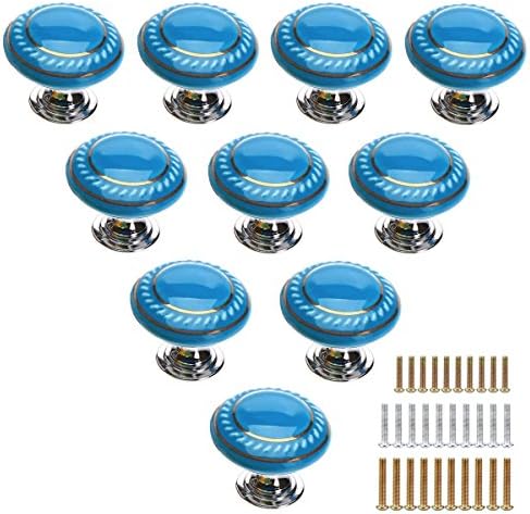 Corasays Retro Round Shaped Drawer Cupboard Pulls Handles Wardrobe Drawer Cabinet Door Kitchen Knobs and Handles with Screws, Pack of 10 (Blue)