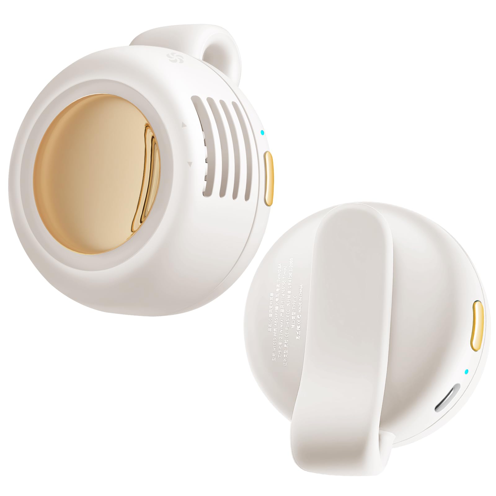 SBMKK Portable Silent Mini Bladeless Fan Clip On, 3 Speeds & Queit, Hands Free Shirt and Waist Clips Whirlwind Fans, USB Rechargeable, Suitable for Outdoor & Travel & Office (cream white)