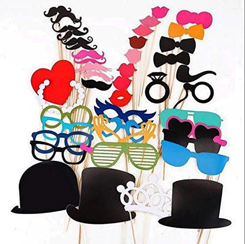 iHaushalt 44PCS Party Favor Photo Booth Props Set, DIY Kit for Wedding Reunion Party Birthday, Dress-up Accessories with Mustache, Hats, Glasses, Lips, Bowler and Bowties