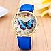 Start Women's Butterfly Case Leather Band Wrist Watch Bracelet (Blue)