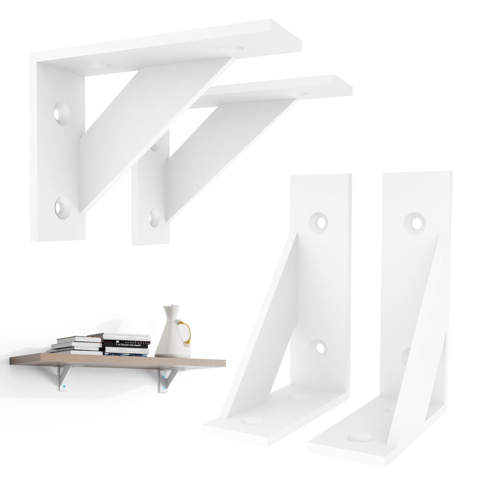SPOROOT Shelf Bracket White,Triangle Support Angle Shelf Bracket 3 inch x 4 inch, Shelf Support Wall Brackets 4Pack