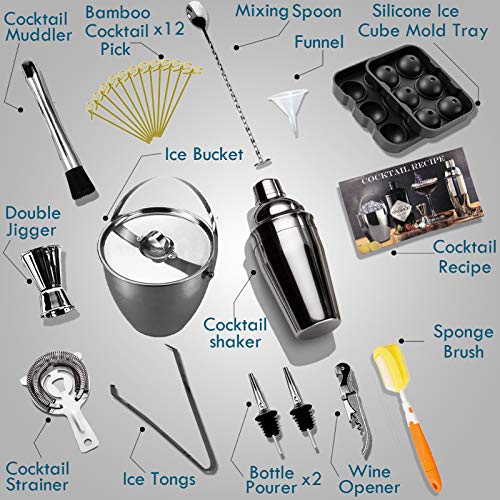 Artcome Cocktail Kit 26-teiliges Mixology Barkeeper Kit Edelstahl Cocktail Shaker Set Bar Werkzeugset mit Holzständer… – Bild 3