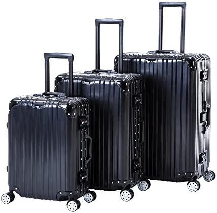 ORKAN AL frame design hard shell luggage Carry On Suitcase 1pc/3 pcs 4 wheels/light weight/TSA Lock Black