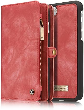 iPhone 7 Plus Case,iPhone 7 Plus Leather Wallet Case,NERVX Cowhide Leather Wallet Cover Case,[Zipper Wallet] Detachable Magnetic Hard Case,14 Card Slots for iPhone 7 Plus (Peach)