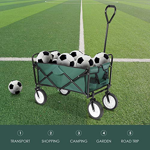 femor Collapsible Folding Outdoor Utility Wagon, Heavy Duty Garden Cart for Shopping Beach Outdoors (Dark Green)