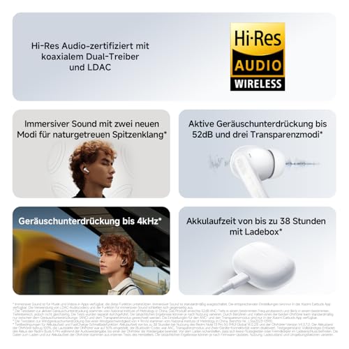 XIAOMI Redmi Buds 5 Pro Bluetooth 5.3 In-Ear Kopfhörer, 52dB aktive Geräuschunterdrückung, Bis zu 38 Stunden Akkulaufzeit, Hi-Res Audio & LDAC, Koaxial Dual-Treiber - Midnight Black 2